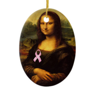 Mona Lisa With Pink Ribbon Ceramic Ornament