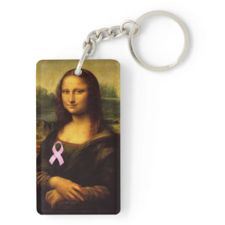 Mona Lisa With Pink Ribbon Keychain