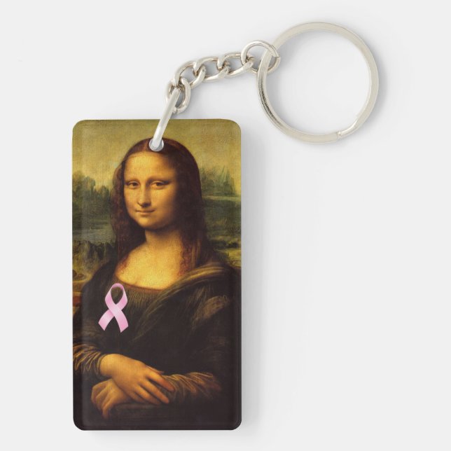 Mona Lisa With Pink Ribbon Keychain (Back)