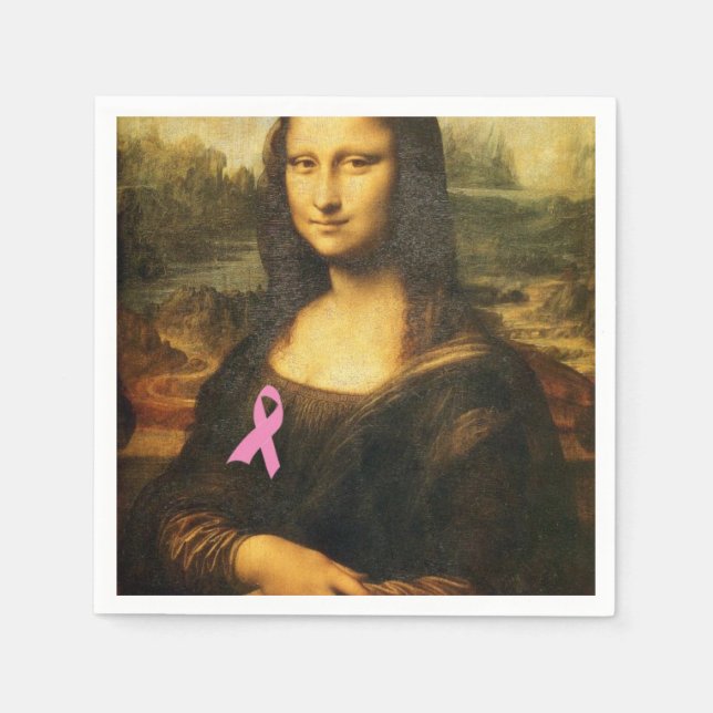 Mona Lisa With Pink Ribbon Napkins (Front)