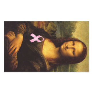 Mona Lisa With Pink Ribbon Rectangular Sticker