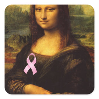 Mona Lisa With Pink Ribbon Square Sticker