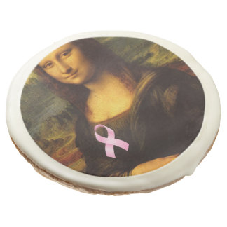 Mona Lisa With Pink Ribbon Sugar Cookie