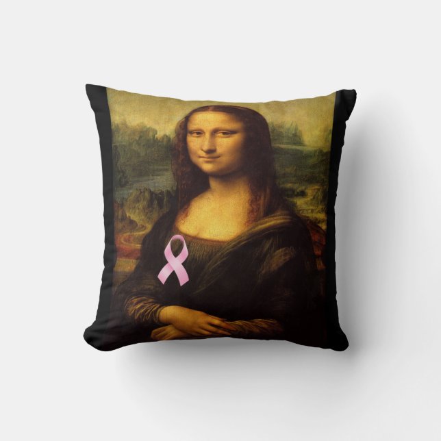Mona Lisa With Pink Ribbon Throw Pillow (Front)