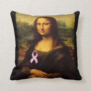 Mona Lisa With Pink Ribbon Throw Pillow