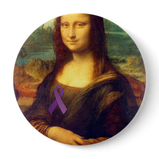 Mona Lisa With Purple Ribbon Button