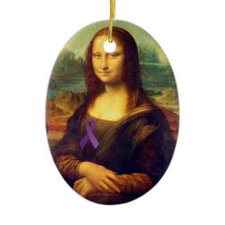 Mona Lisa With Purple Ribbon Ceramic Ornament