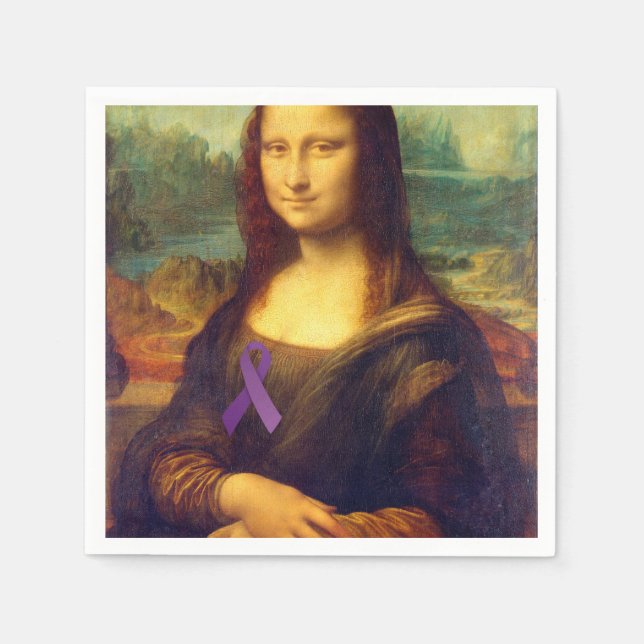 Mona Lisa With Purple Ribbon Paper Napkins (Front)