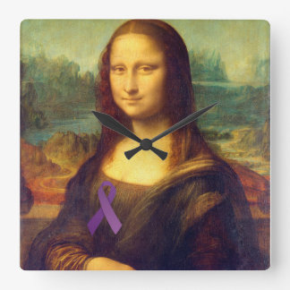 Mona Lisa With Purple Ribbon Square Wall Clock