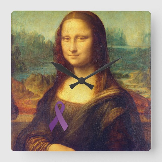Mona Lisa With Purple Ribbon Square Wall Clock (Front)