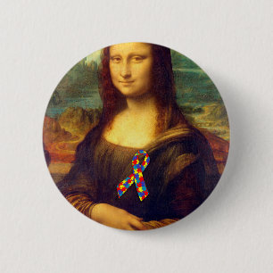 Mona Lisa With Puzzle Ribbon Button