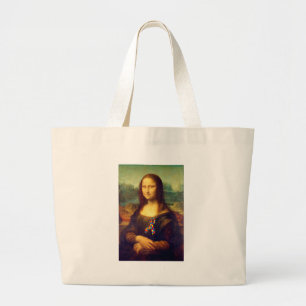 Mona Lisa With Puzzle Ribbon Large Tote Bag