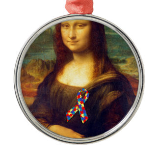 Mona Lisa With Puzzle Ribbon Metal Ornament