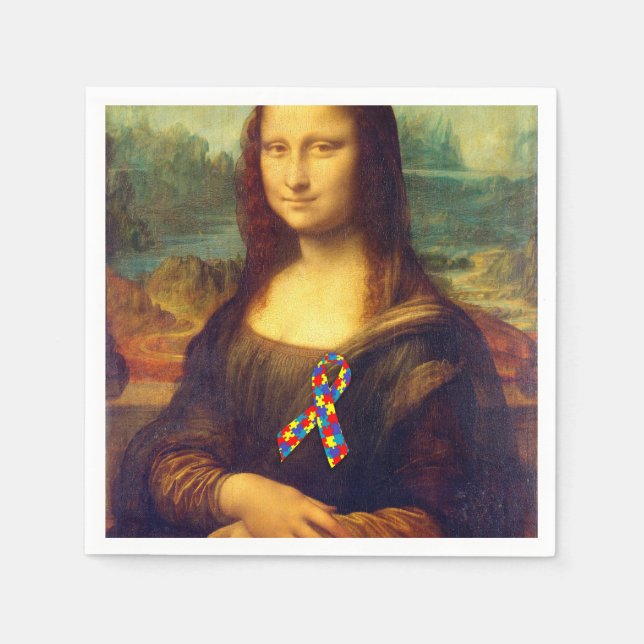 Mona Lisa With Puzzle Ribbon Napkins (Front)