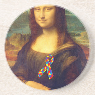Mona Lisa With Puzzle Ribbon Sandstone Coaster