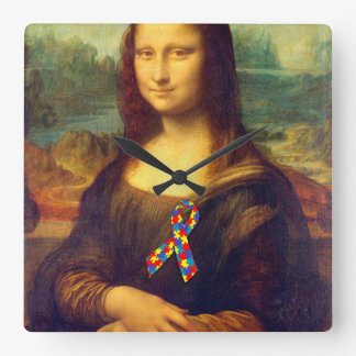 Mona Lisa With Puzzle Ribbon Square Wall Clock