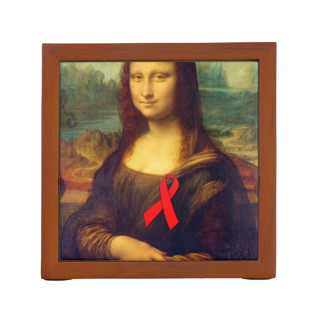 Mona Lisa With Red Ribbon Pencil Holder (Back)