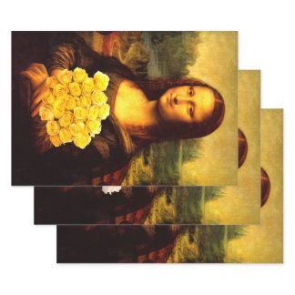 Mona Lisa With Roses Wrapping Paper Sheets