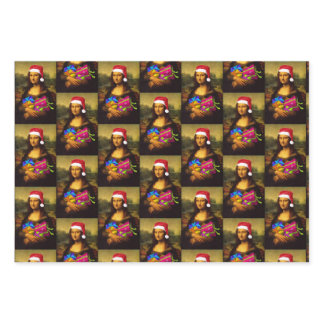 Mona Lisa With Santa Claus Cap Wrapping Paper Sheets