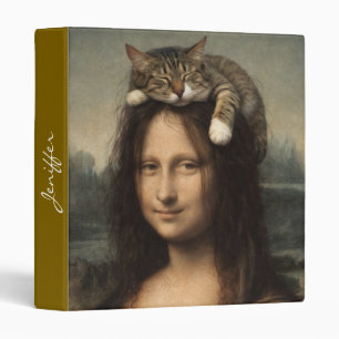Mona Lisa With Sleeping Cat 3 Ring Binder