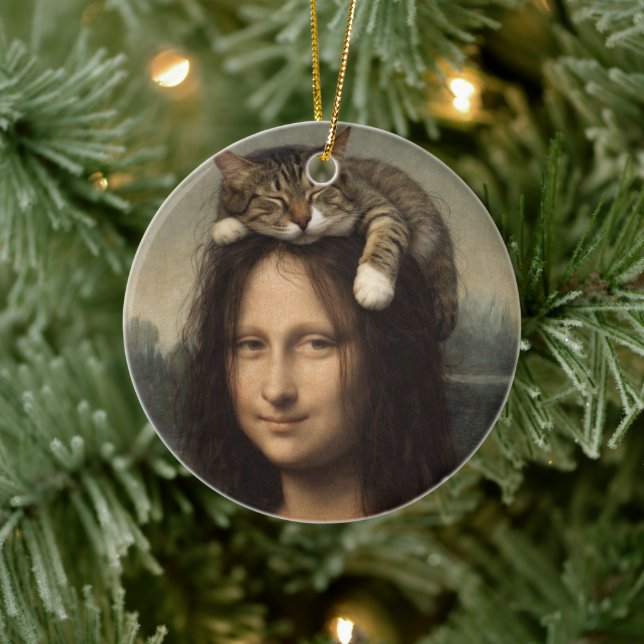Mona Lisa With Sleeping Cat                        Ceramic Ornament (Tree)