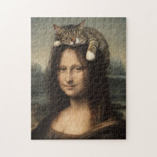 Mona Lisa With Sleeping Cat Jigsaw Puzzle