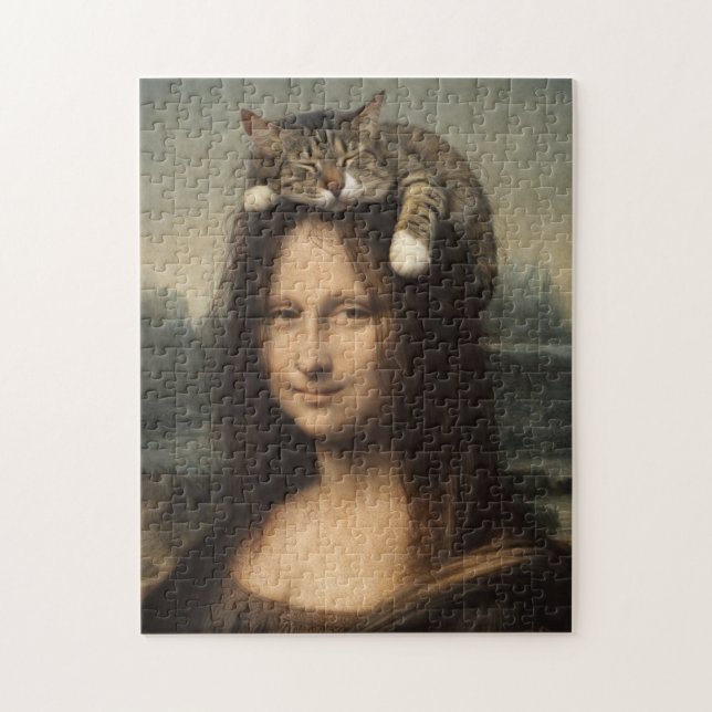Mona Lisa With Sleeping Cat                        Jigsaw Puzzle (Vertical)