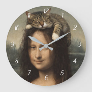 Mona Lisa With Sleeping Cat                        Large Clock