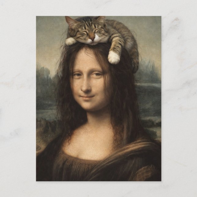Mona Lisa With Sleeping Cat                        Postcard (Front)