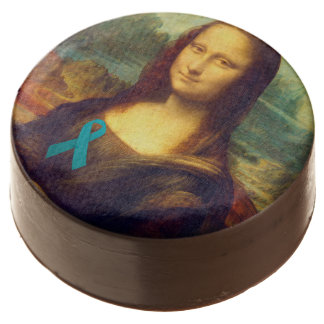 Mona Lisa With Teal Ribbon Chocolate Dipped Oreo