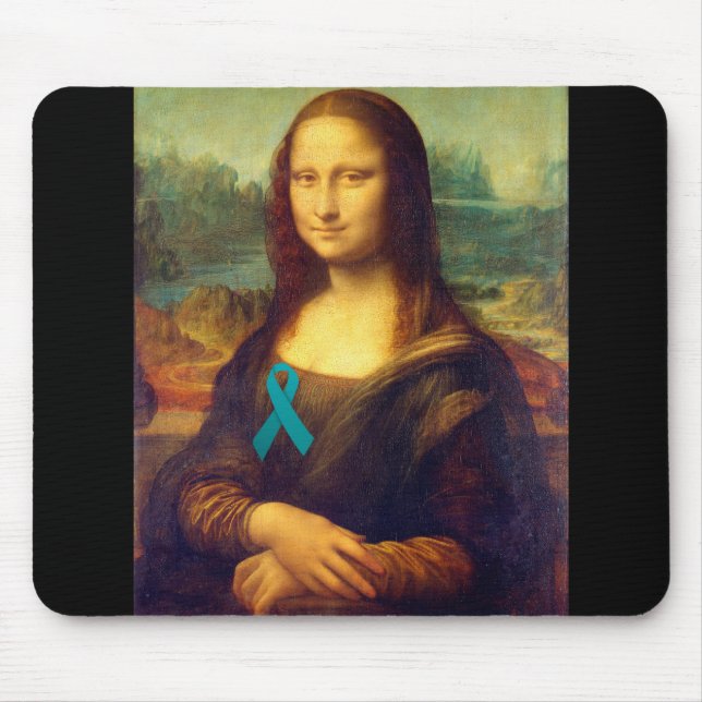 Mona Lisa With Teal Ribbon Mouse Pad (Front)