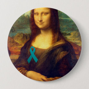 Mona Lisa With Teal Ribbon Pinback Button