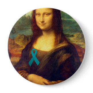 Mona Lisa With Teal Ribbon Pinback Button