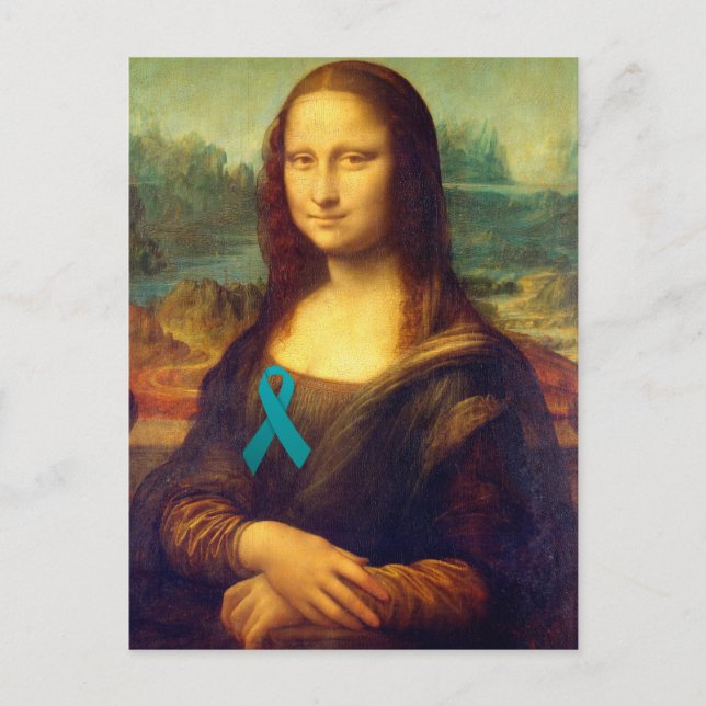 Mona Lisa With Teal Ribbon Postcard (Front)