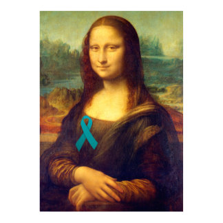 Mona Lisa With Teal Ribbon Poster