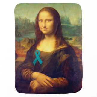 Mona Lisa With Teal Ribbon Receiving Blanket