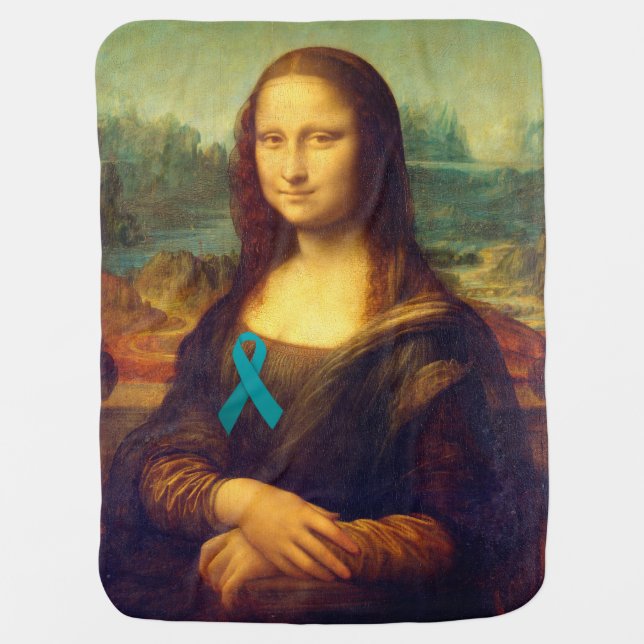 Mona Lisa With Teal Ribbon Receiving Blanket (Front)