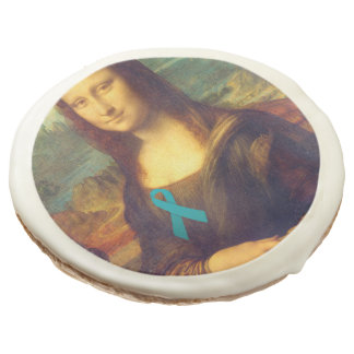 Mona Lisa With Teal Ribbon Sugar Cookie