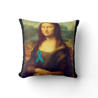 Mona Lisa With Teal Ribbon Throw Pillow