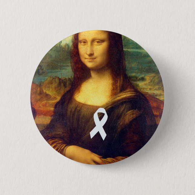 Mona Lisa With White Ribbon Pinback Button (Front)