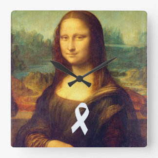 Mona Lisa With White Ribbon Square Wall Clock