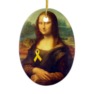 Mona Lisa With Yellow Ribbon Ceramic Ornament