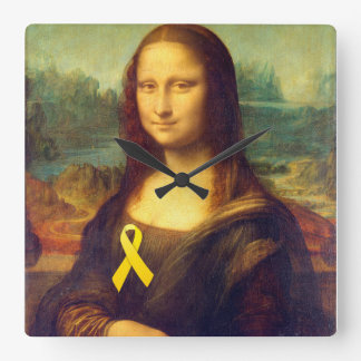 Mona Lisa With Yellow Ribbon Square Wall Clock
