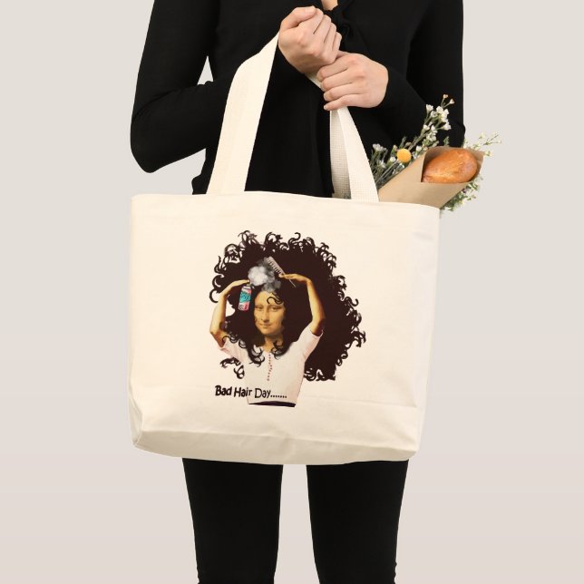 Mona Lisa's Bad Hair Day Large Tote Bag (Front (Product))