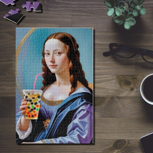 Mona Lisa's Bubble Tea Moment – 1014-Piece Jigsaw Jigsaw Puzzle