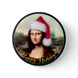 Mona Lisa's Christmas Santa Hat Button