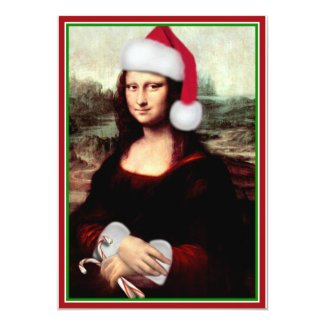 Mona Lisa's Christmas Santa Hat Card