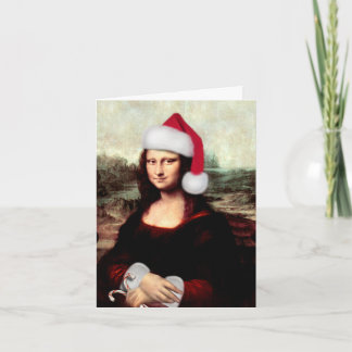 Mona Lisa's Christmas Santa Hat Holiday Card