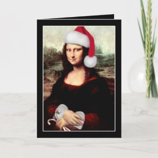 Mona Lisa's Christmas Santa Hat Holiday Card