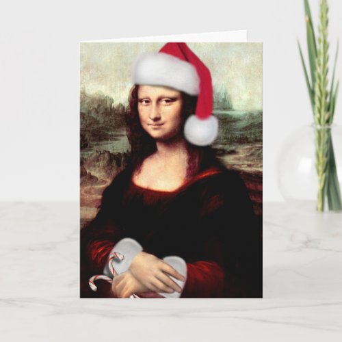 Mona Lisas Christmas Santa Hat Holiday Card